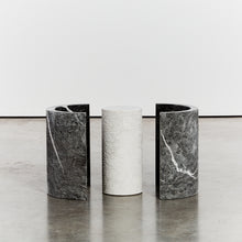 Load image into Gallery viewer, Ridged black stone arcs and ridged white column trio - HIRE ONLY
