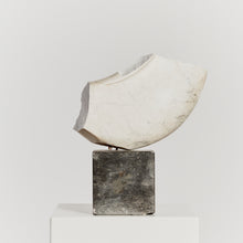 Load image into Gallery viewer, Curved Carrara marble form on grey stone plinth - HIRE ONLY
