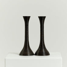 Load image into Gallery viewer, Black ribbed candlesticks  - HIRE ONLY
