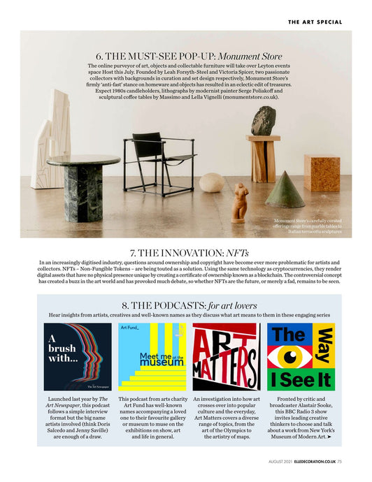 Monument Store pop-up featured in Elle Decoration August issue