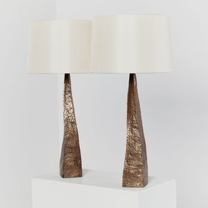 Hammered finish brutalist table lamps