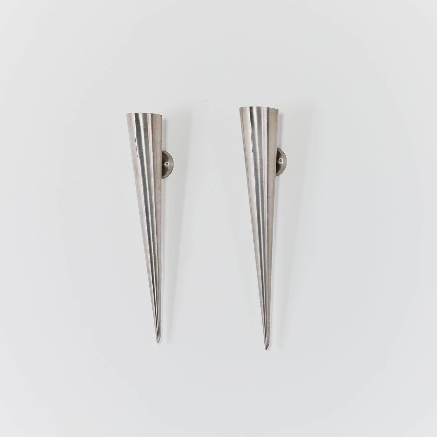 Pair of brushed steel cone sconces