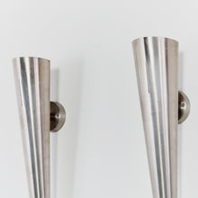 Load image into Gallery viewer, Pair of brushed steel cone sconces
