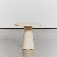 Load image into Gallery viewer, Round travertine side table with conical base - HIRE ONLY
