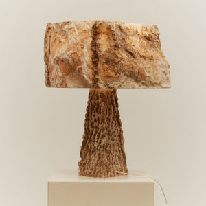 Raw alabaster pedestal lamp