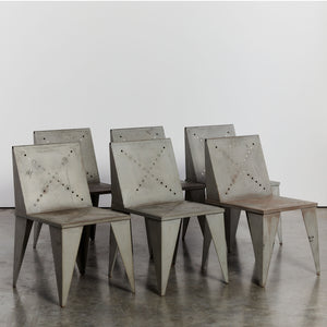 Cubist chairs in galvanised metal