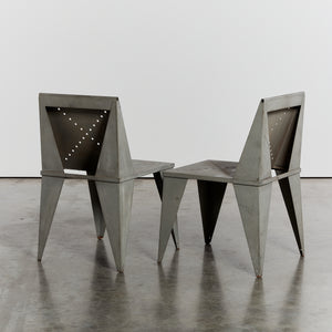 Cubist chairs in galvanised metal