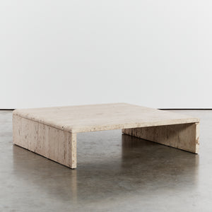 Slimline unfilled travertine coffee table