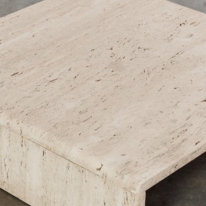 Slimline unfilled travertine coffee table