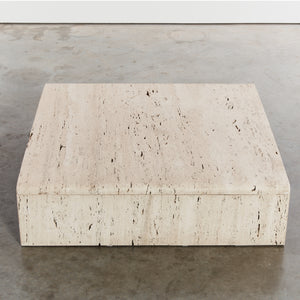 Slimline unfilled travertine coffee table