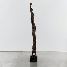 Load image into Gallery viewer, Brutalist wood totem floor sculpture on plinth
