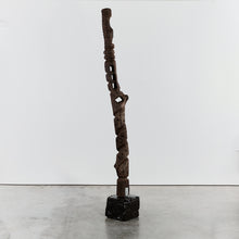 Load image into Gallery viewer, Brutalist wood totem floor sculpture on plinth
