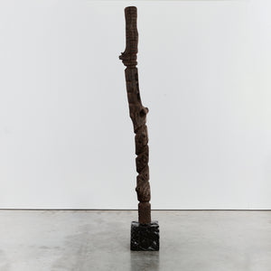 Brutalist wood totem floor sculpture on plinth