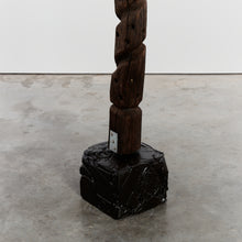 Load image into Gallery viewer, Brutalist wood totem floor sculpture on plinth
