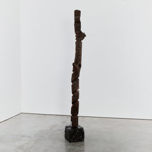 Load image into Gallery viewer, Brutalist wood totem floor sculpture on plinth
