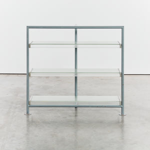 Reinforced glass shelves with steel frame