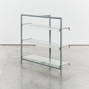 Reinforced glass shelves with steel frame