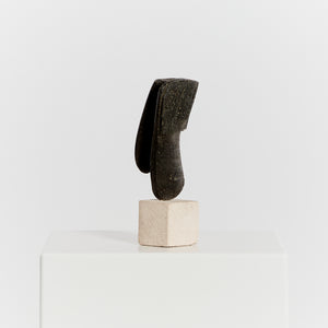 Abstract stoneware sculpture on plinth by Peter Hayes