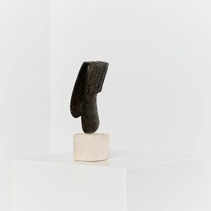 Abstract stoneware sculpture on plinth by Peter Hayes