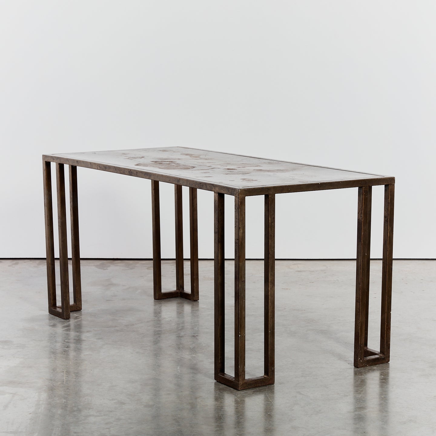 French patinated steel dining table/desk