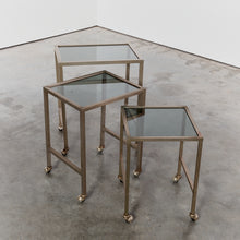 Load image into Gallery viewer, Trio of nesting tables on castors
