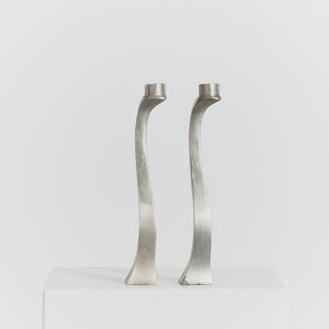 Aluminium curved candlesticks, pair - HIRE ONLY