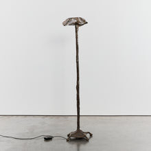 Load image into Gallery viewer, Brutalist cast bronze lamp with marble uplighter
