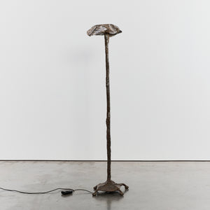 Brutalist cast bronze lamp with marble uplighter