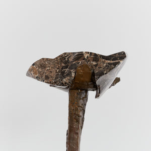 Brutalist cast bronze lamp with marble uplighter