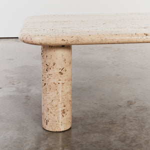 Italian travertine coffee table with column legs