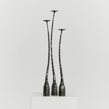 Load image into Gallery viewer, Trio of brutalist iron candlesticks
