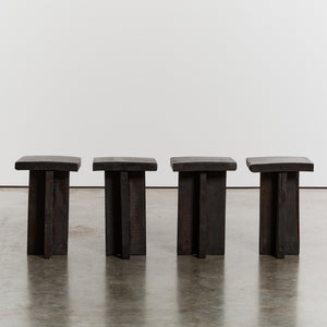 Ebonised wabi-sabi style stools - set of four