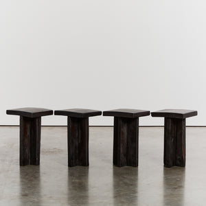 Ebonised wabi-sabi style stools - set of four