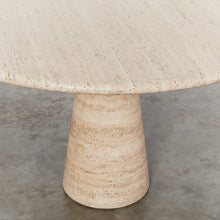 Load image into Gallery viewer, Round travertine dining table with conical base
