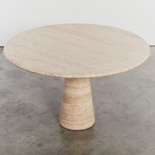 Load image into Gallery viewer, Round travertine dining table with conical base
