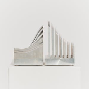 Undulating aluminium sculpture in two parts by Jiro Sugawara