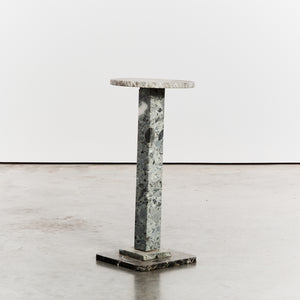Green marble square based pedestal with grey top - HIRE ONLY