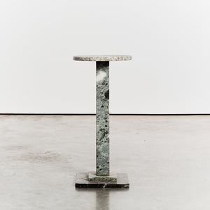Green marble square based pedestal with grey top - HIRE ONLY