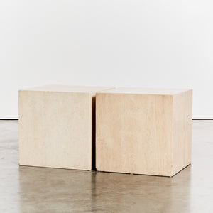 Pair of travertine cube plinth side tables  - HIRE  ONLY