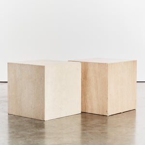Pair of travertine cube plinth side tables  - HIRE  ONLY