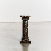 Load image into Gallery viewer, Small black and golden marble pedestal - HIRE ONLY
