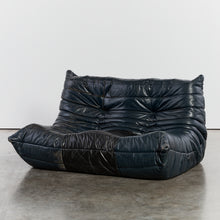 Load image into Gallery viewer, Navy/Black leather Togo 2 seater sofa - HIRE ONLY
