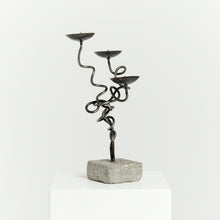 Load image into Gallery viewer, Brutalist wire candelabra with concrete base
