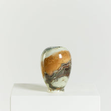 Load image into Gallery viewer, Bulbous stone urn in cream, browns and greys - HIRE ONLY
