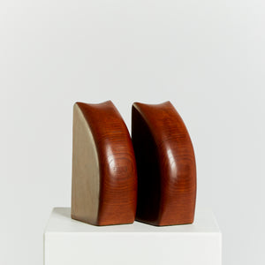 Carved block wood bookends by Martin Hazelwood