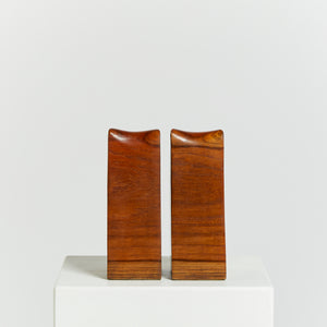 Carved block wood bookends by Martin Hazelwood