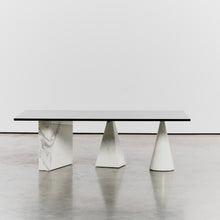 Load image into Gallery viewer, White marble table with black glass
