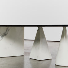 Load image into Gallery viewer, White marble table with black glass

