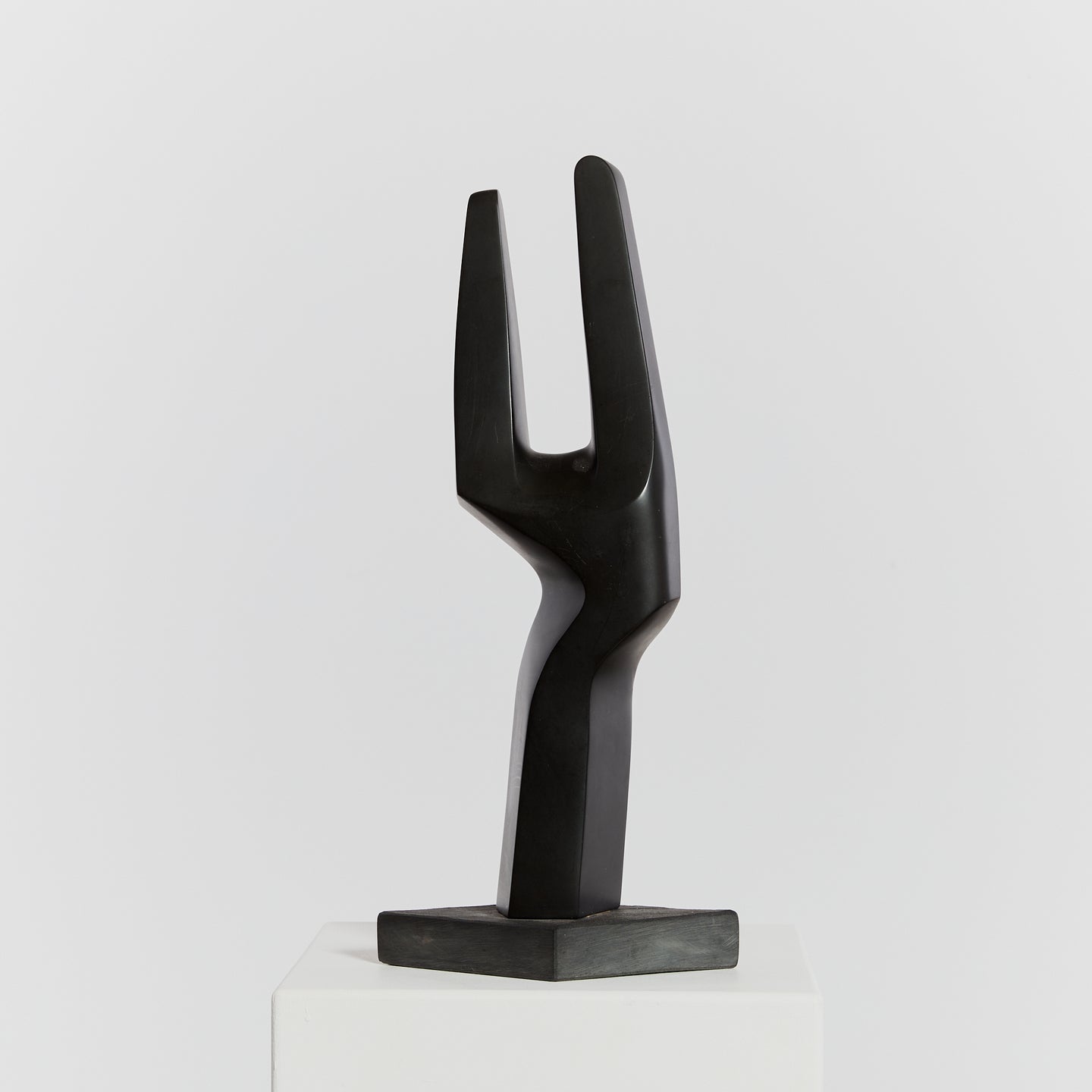 Modernist slate forked sculpture, signed and numbered