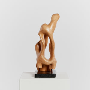 Freeform abstract wood sculpture, signed